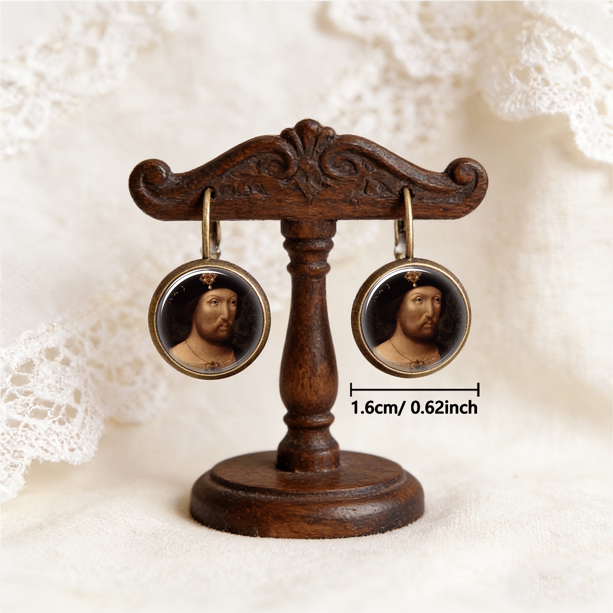 Cyan Round Classical Earrings with Portrait Figure Design